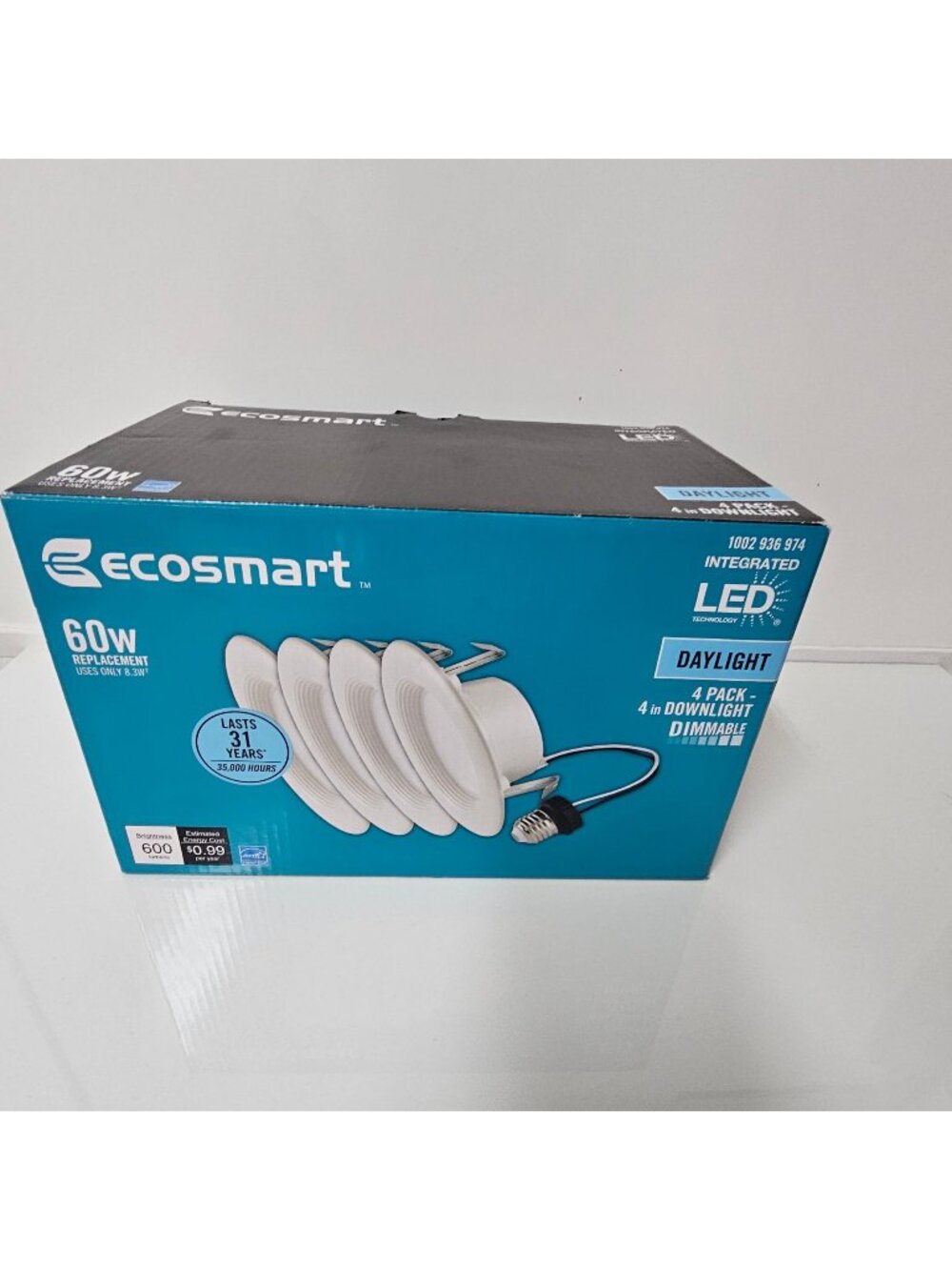 4-pack of EcoSmart 4-inch Integrated LED Recessed Trim Downlights in Daylight